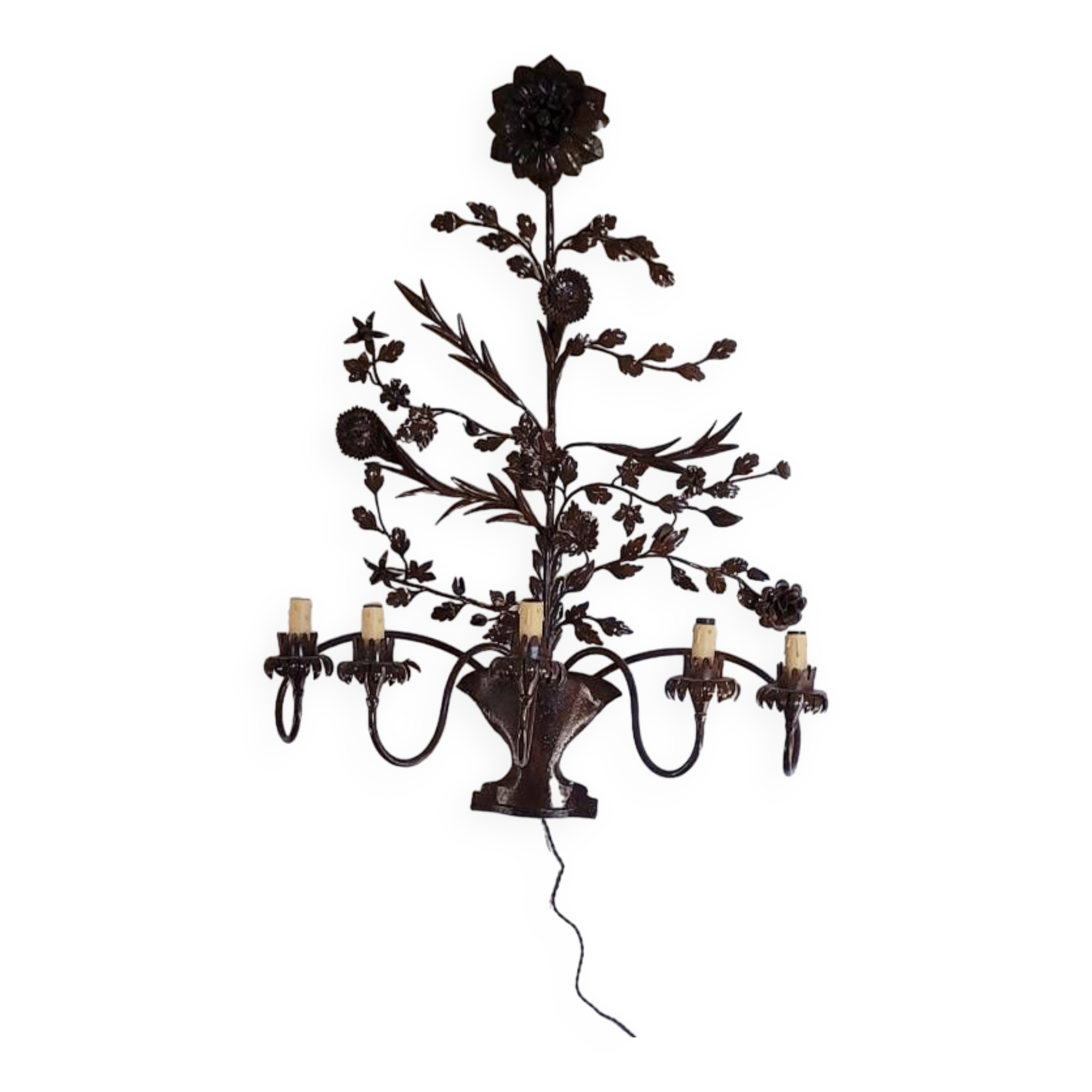 Large varnished metal wall light