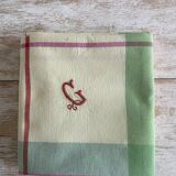 Antique square tablecloth monogrammed G - 130x130cm - cotton