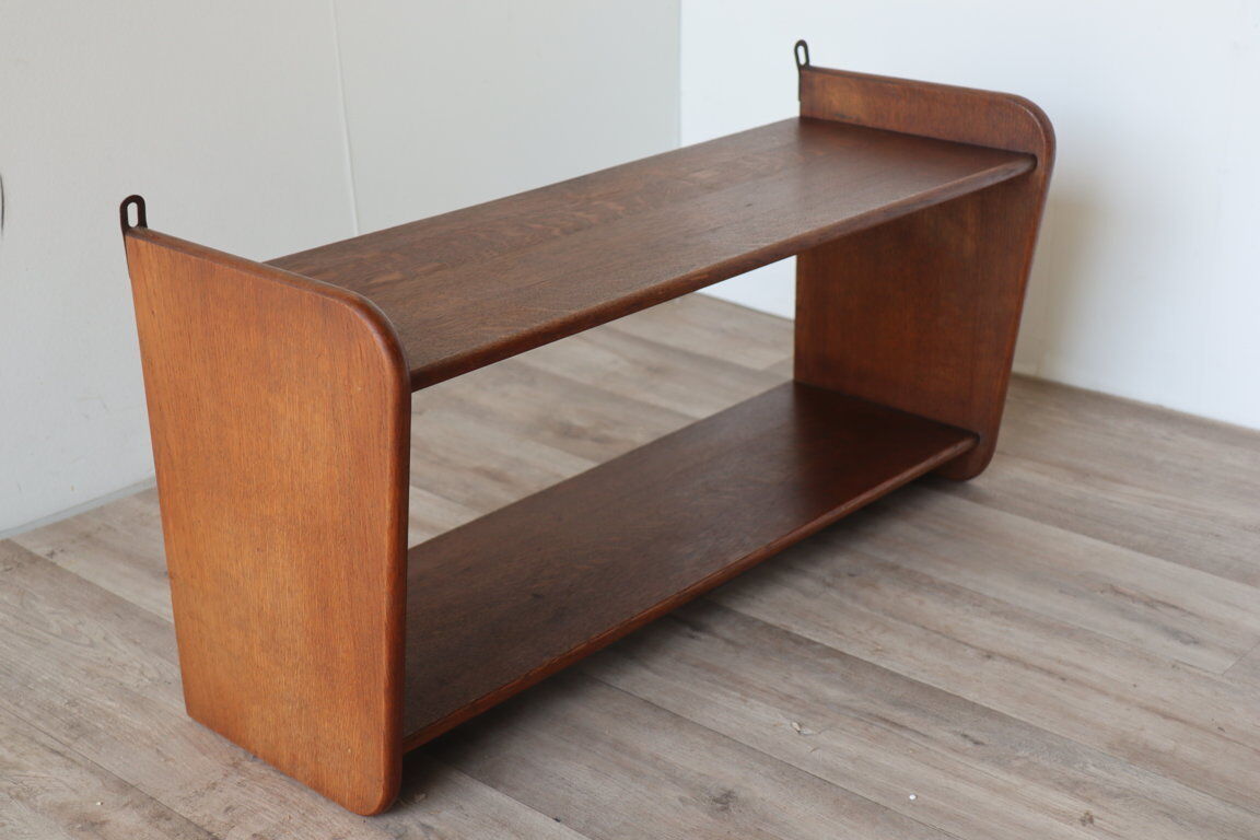 Vintage solid oak wall shelf, 1950