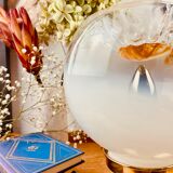 Old globe table lamp bi-color Murano Mazzega in white and orange blown glass