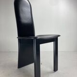 Post modern Memphis high back black leather stitched organic dining chairs, set of 6. Italy, 1980s