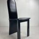 Post modern Memphis high back black leather stitched organic dining chairs, set of 6. Italy, 1980s