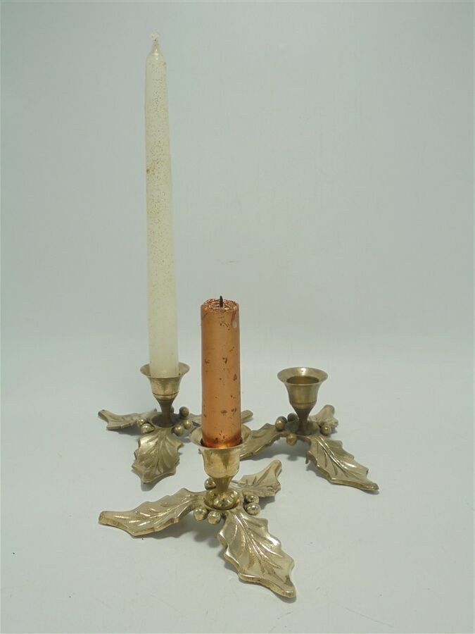 Trio of brass candle holders décor holly