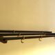 Teak and brass coat and hat rack with 7 sliding hooks, 1960s
