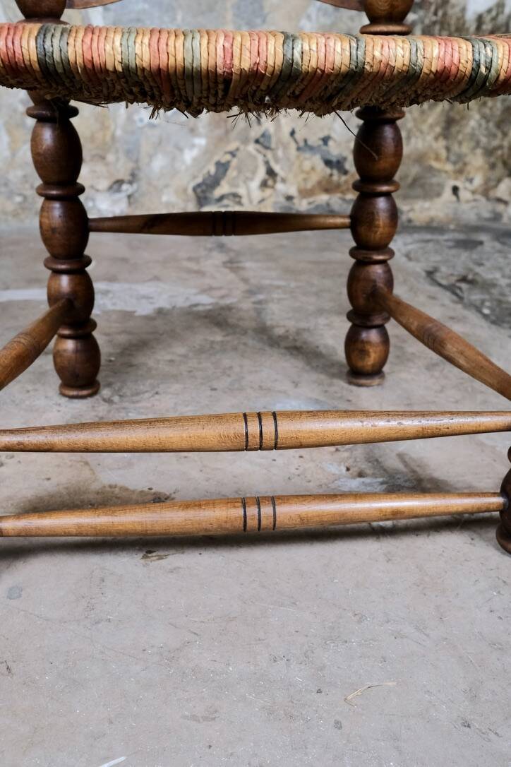 Pair of turned wooden spool armchairs, mid-20th century, France
