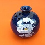 Flower spike ball vase glazed ceramic with floral decoration