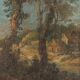 Old painting landscape with bridge, oil on canvas, 18th century