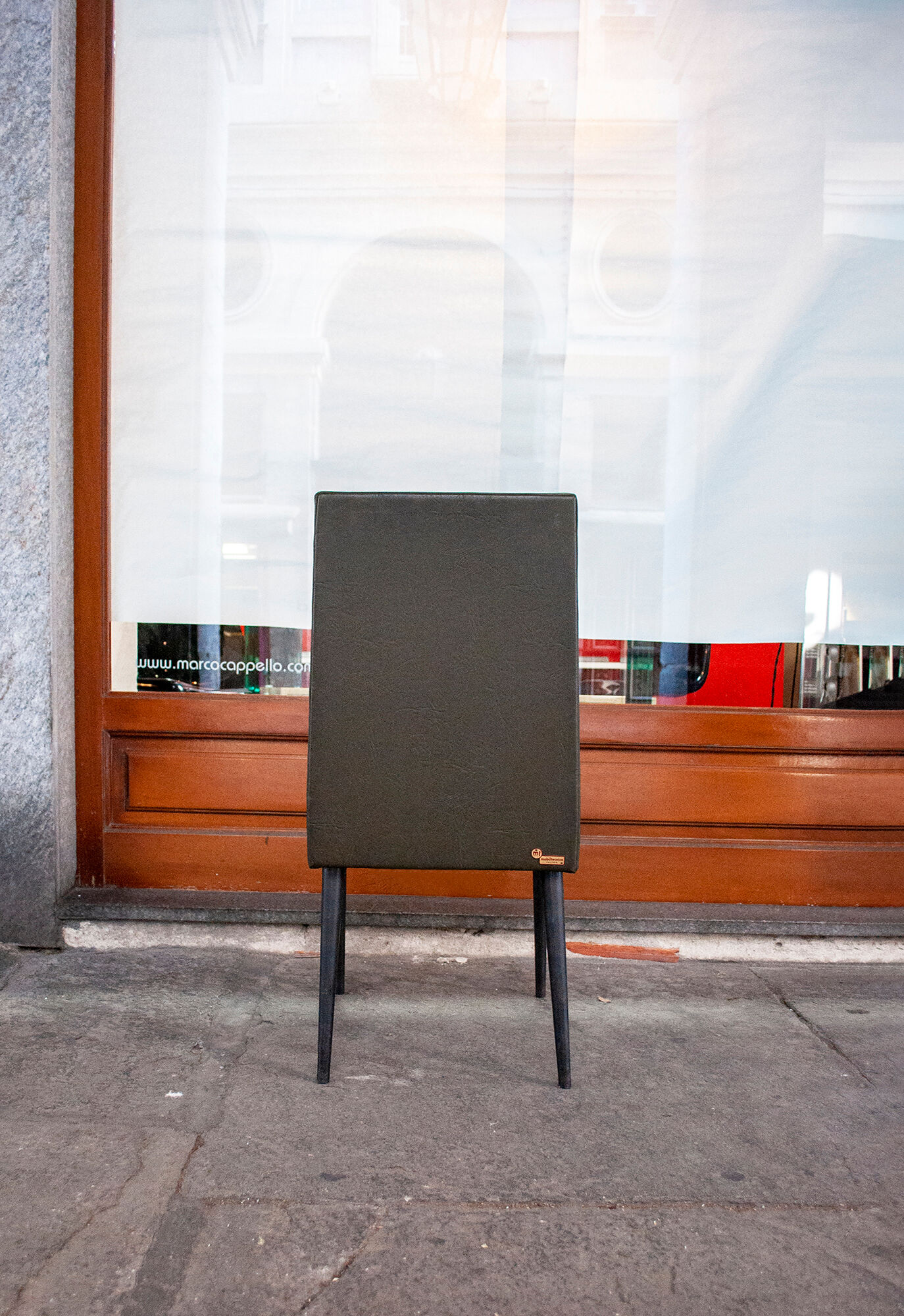 Set of eight chairs covered in vinyl, iron legs by Mobiltecnica Torino 1950s