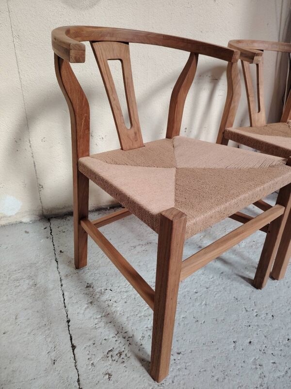 Paire de chaises style ''Wishbone'' – Chêne & cordage