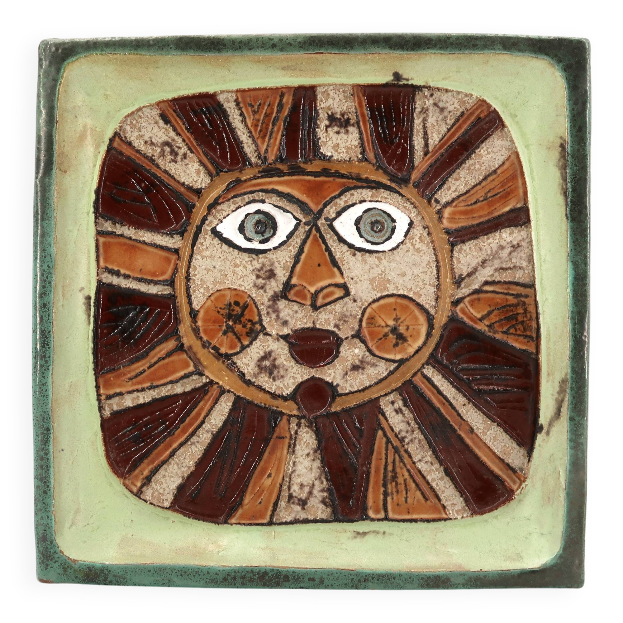 Square ceramic catchall by Roland Zobel, sun design, 1970s.