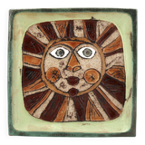 Square ceramic catchall by Roland Zobel, sun design, 1970s.