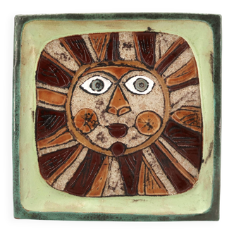 Square ceramic catchall by Roland Zobel, sun design, 1970s.