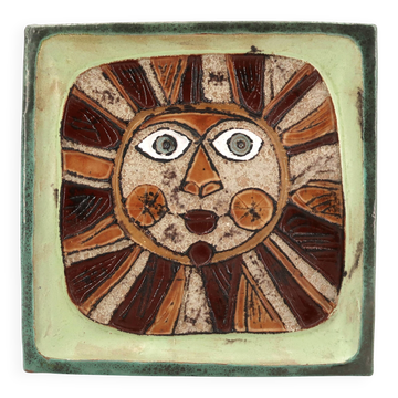 Square ceramic catchall by Roland Zobel, sun design, 1970s.