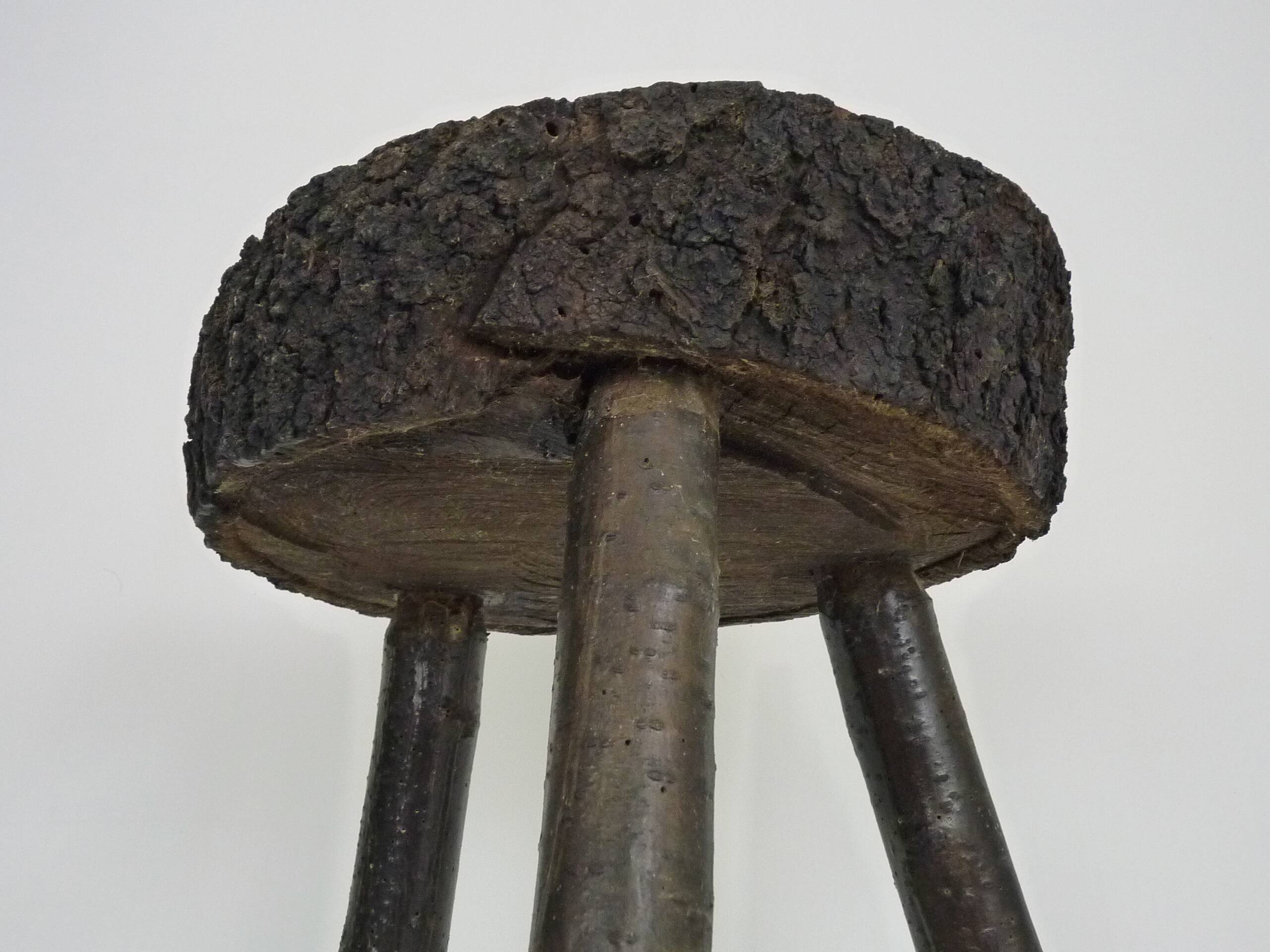 Tripod oak milking stool, Ariège peasant art, France (19th century)