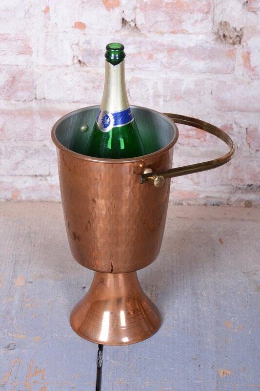 Art Deco Standing Champagne Cooler in Brass and Copper, France, 1920s