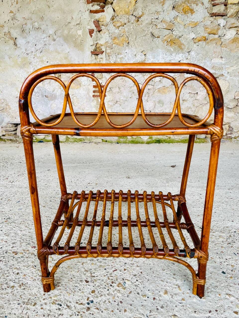Bamboo and rattan side table, Italy, circa 1960s