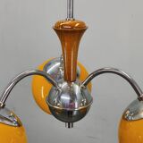 Bauhaus Chandelier with Colored Glass Globes, Czechoslovakia, 1930s