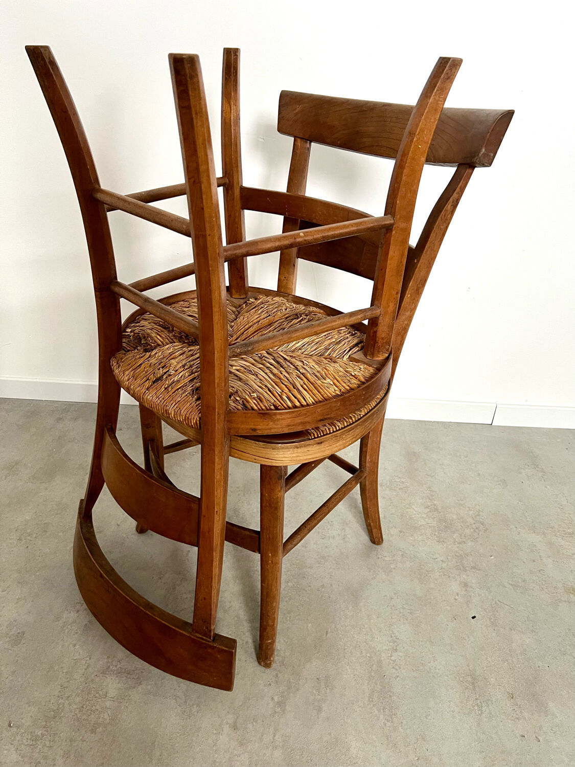 Lot de 6 chaises de ferme rustique début XX eme en bois / bistrot