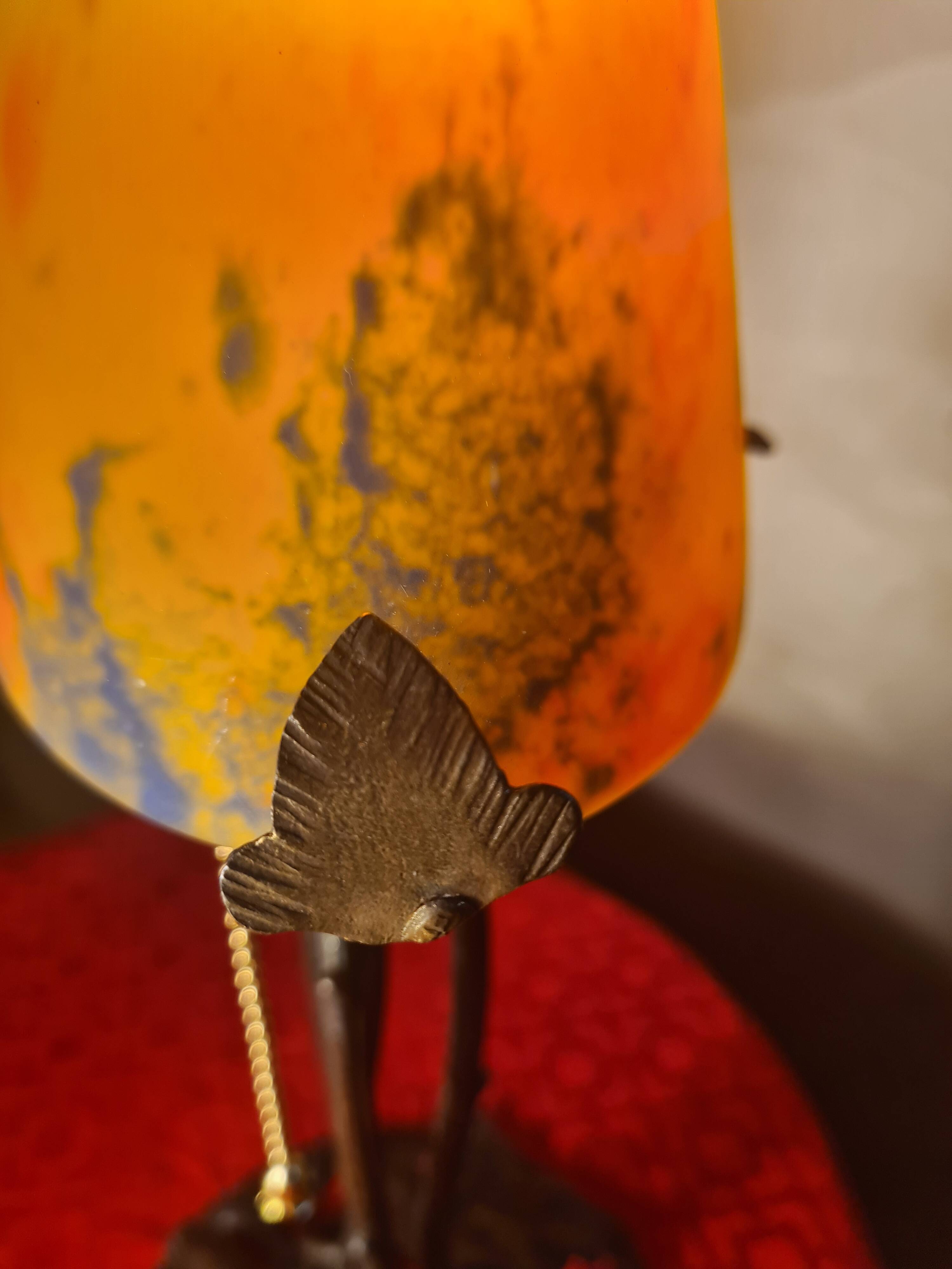 antique wrought iron lamp from 1900 at 40 with a very large glass paste shade 45