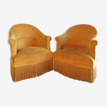 Paire de fauteuils crapaud velours moutarde
