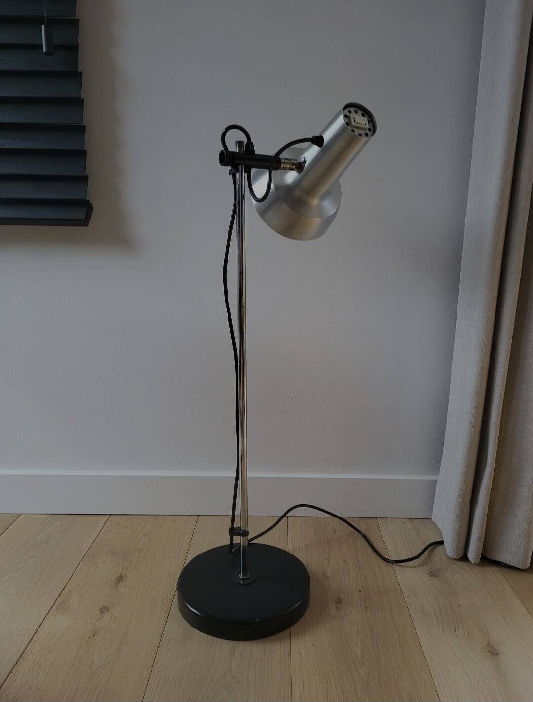 Vintage floor lamp from the mid-century, chrome, presumably 1970s.