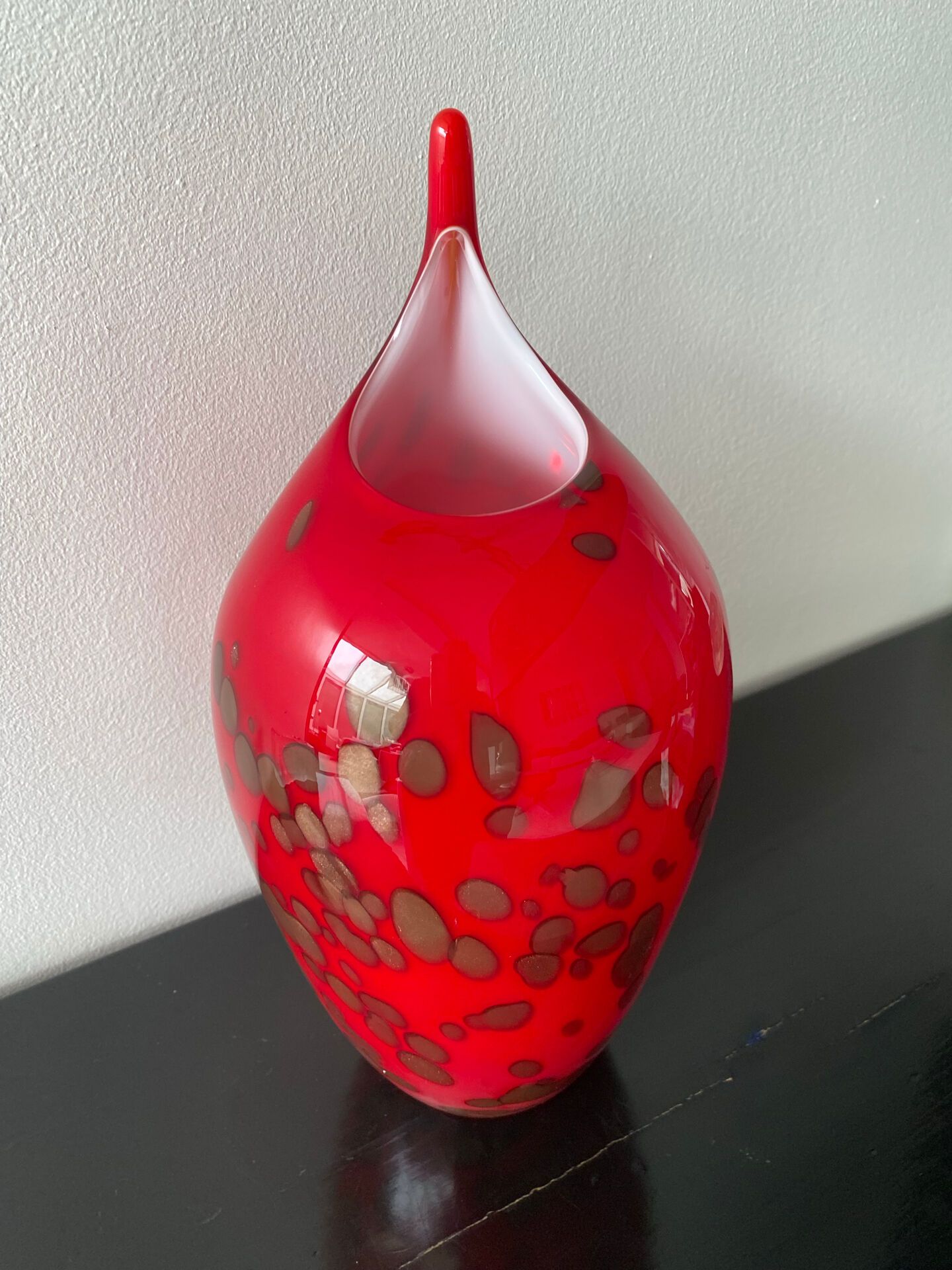 Vase Murano vintage rouge avec paillettes d or