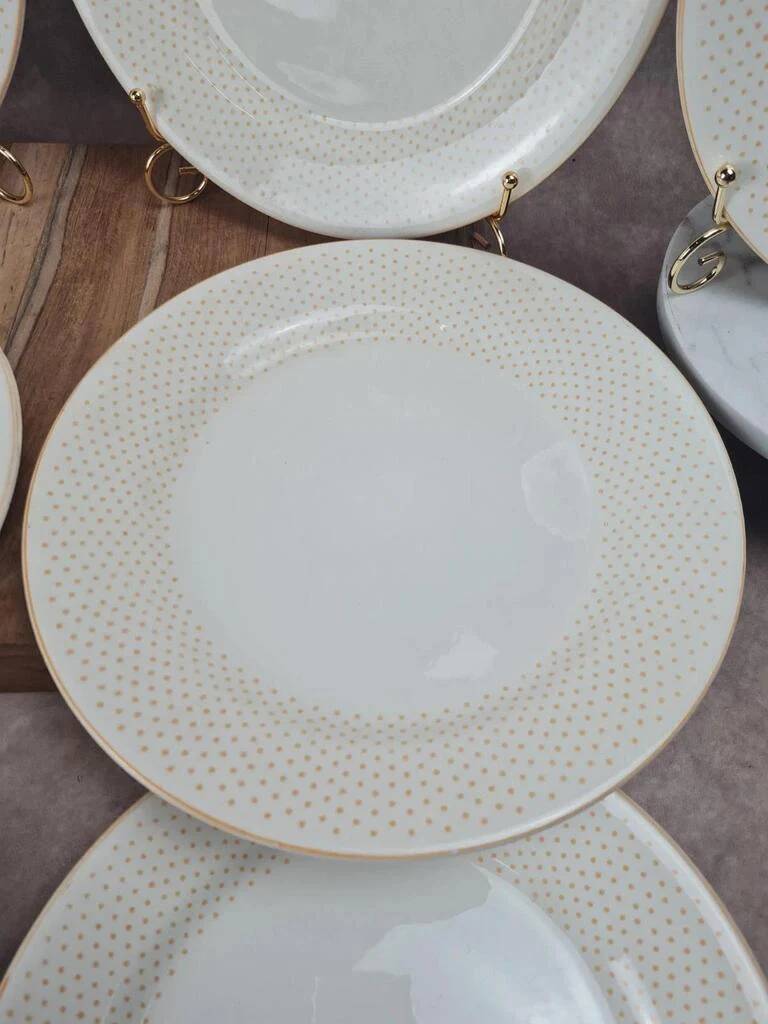 Assiettes Gien modernistes à pois dorés – lot de 9