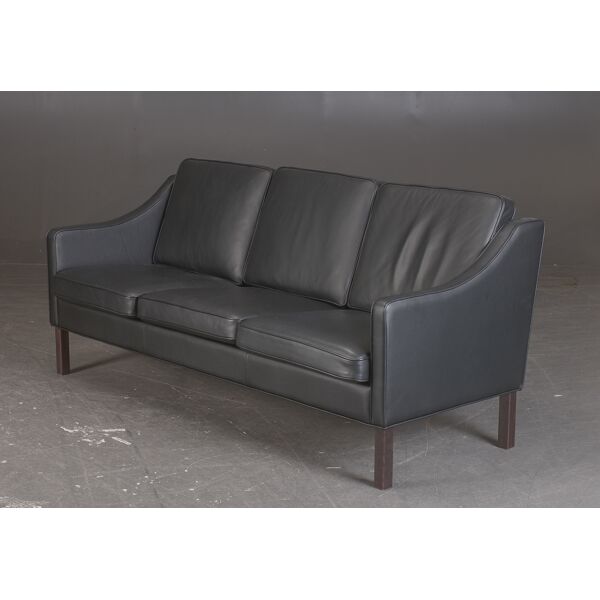 Hurup Mobler three seater black leather sofa, model Manhatten | Selency
