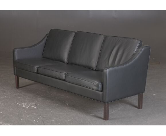 Hurup Mobler Three Seater Black Leather Sofa Model Manhatten Selency Hurup Mobler Three Seater Black Leather, Black Leather Three Seater Sofa