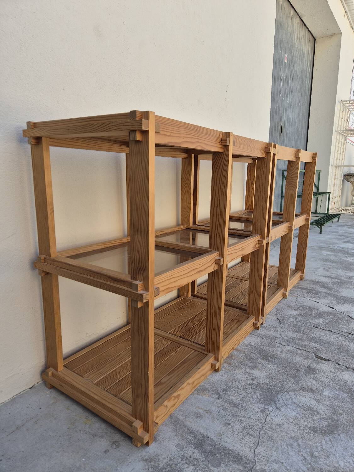 Pair of vintage pine bookshelf units in Maison Regain design from the 1970s.