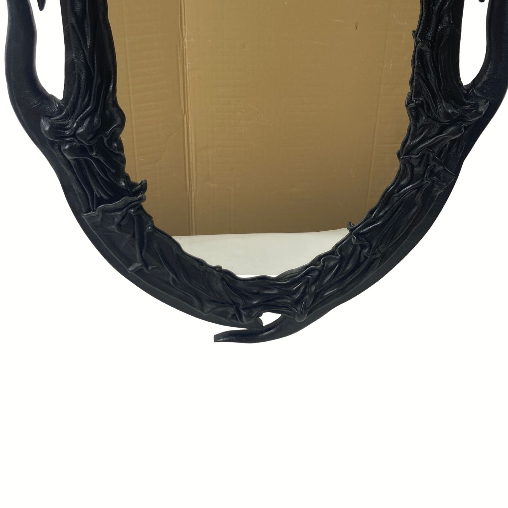 Midcentury wavy "Art Nouveau" leather wrapped mirror