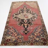 Tapis oriental vintage anatolien rouge bordeaux et noir, laine fait main