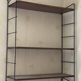 vintage wooden and metal wall shelf, String design