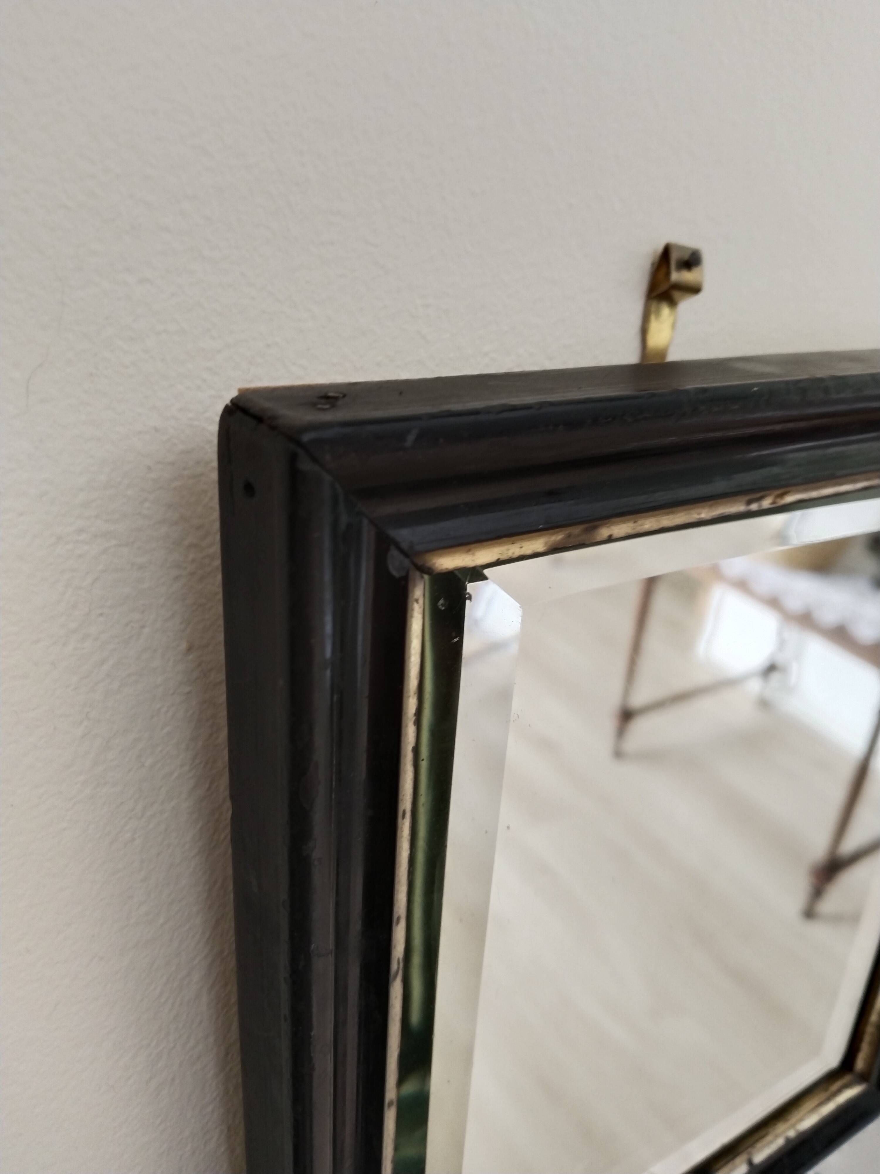 Antique Napoleon III beveled mirror, black and gold