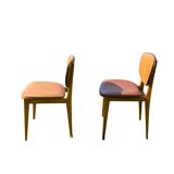 Pair of Scandinavian wood and leather chairs, Circa 1960