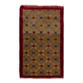 Vintage Hand-Knotted Turkish Karapinar Rug with Lattice Design in Brown, Red and Yellow, 100% Wool