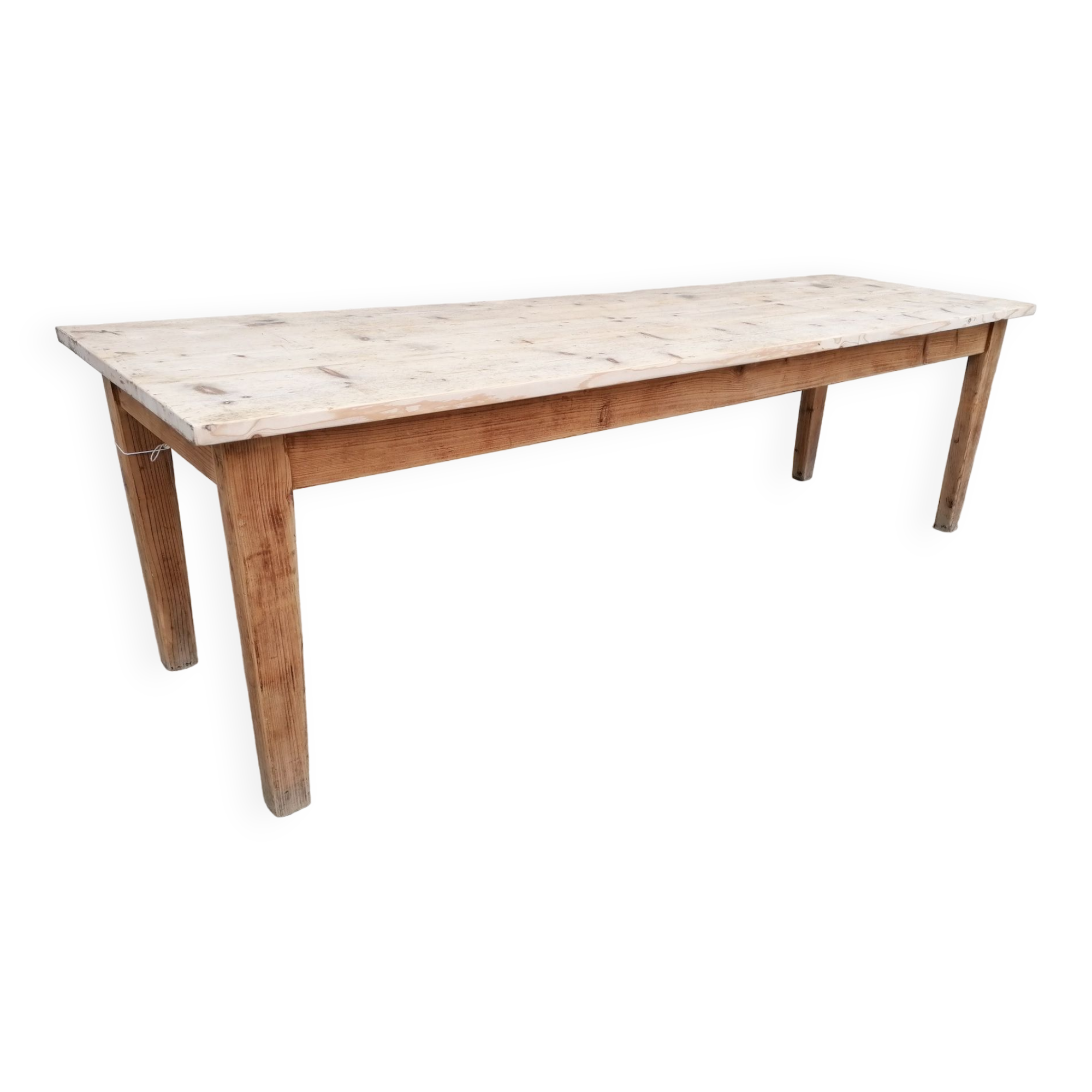 Large vintage wooden farmhouse table, 2.45m, 8 people