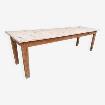 Grande table de ferme vintage en bois, 2,45m, 8 personnes