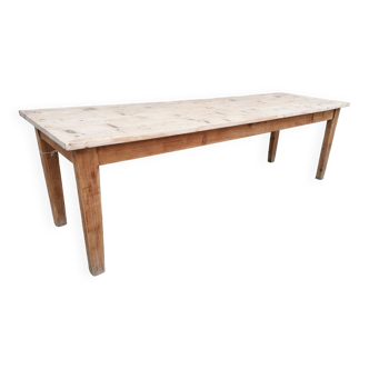 Grande table de ferme vintage en bois, 2,45m, 8 personnes