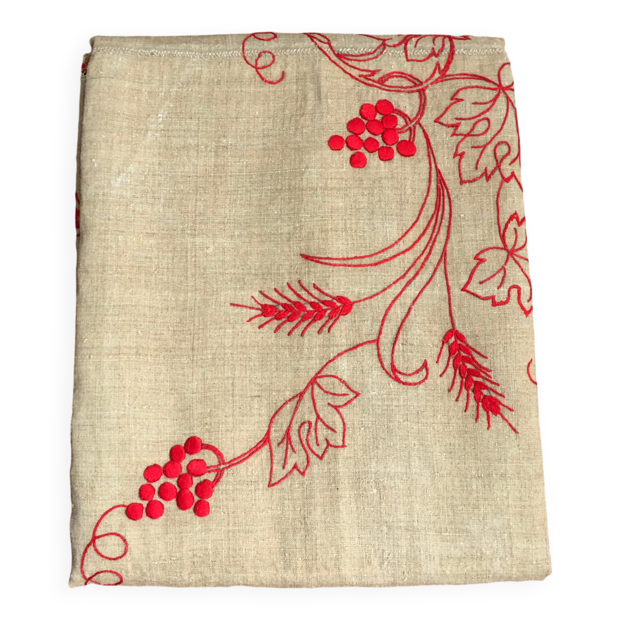 Nappe brodée tissu ancien 131 x 156 cm