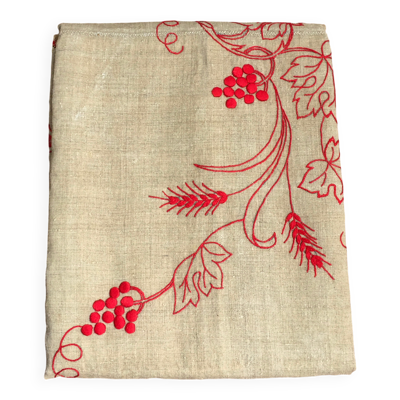 Nappe brodée tissu ancien 131 x 156 cm
