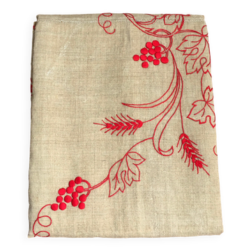 Nappe brodée tissu ancien 131 x 156 cm