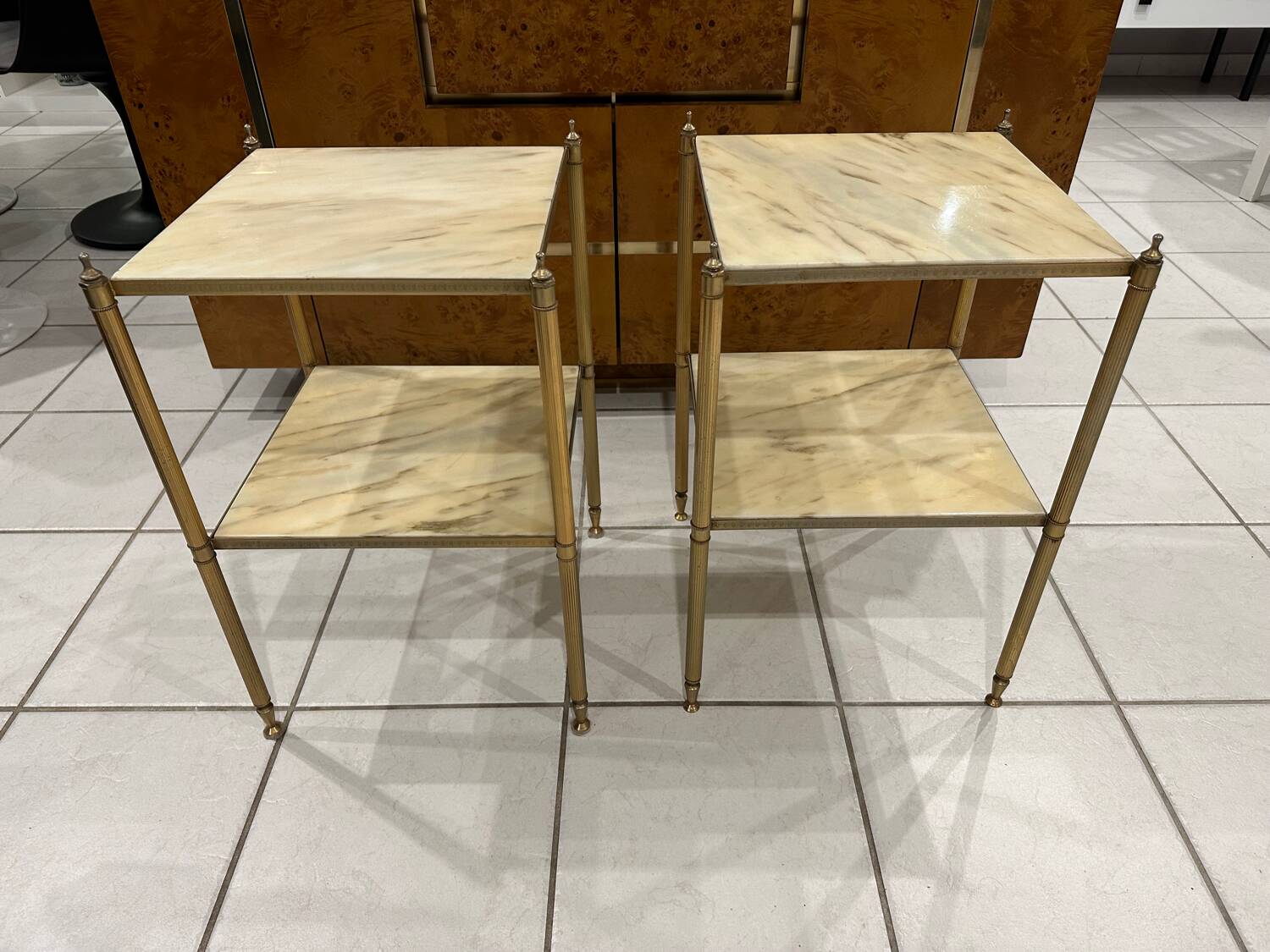 Pair of vintage marble and brass end tables 1970s