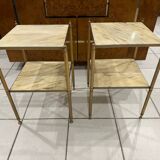 Pair of vintage marble and brass end tables 1970s