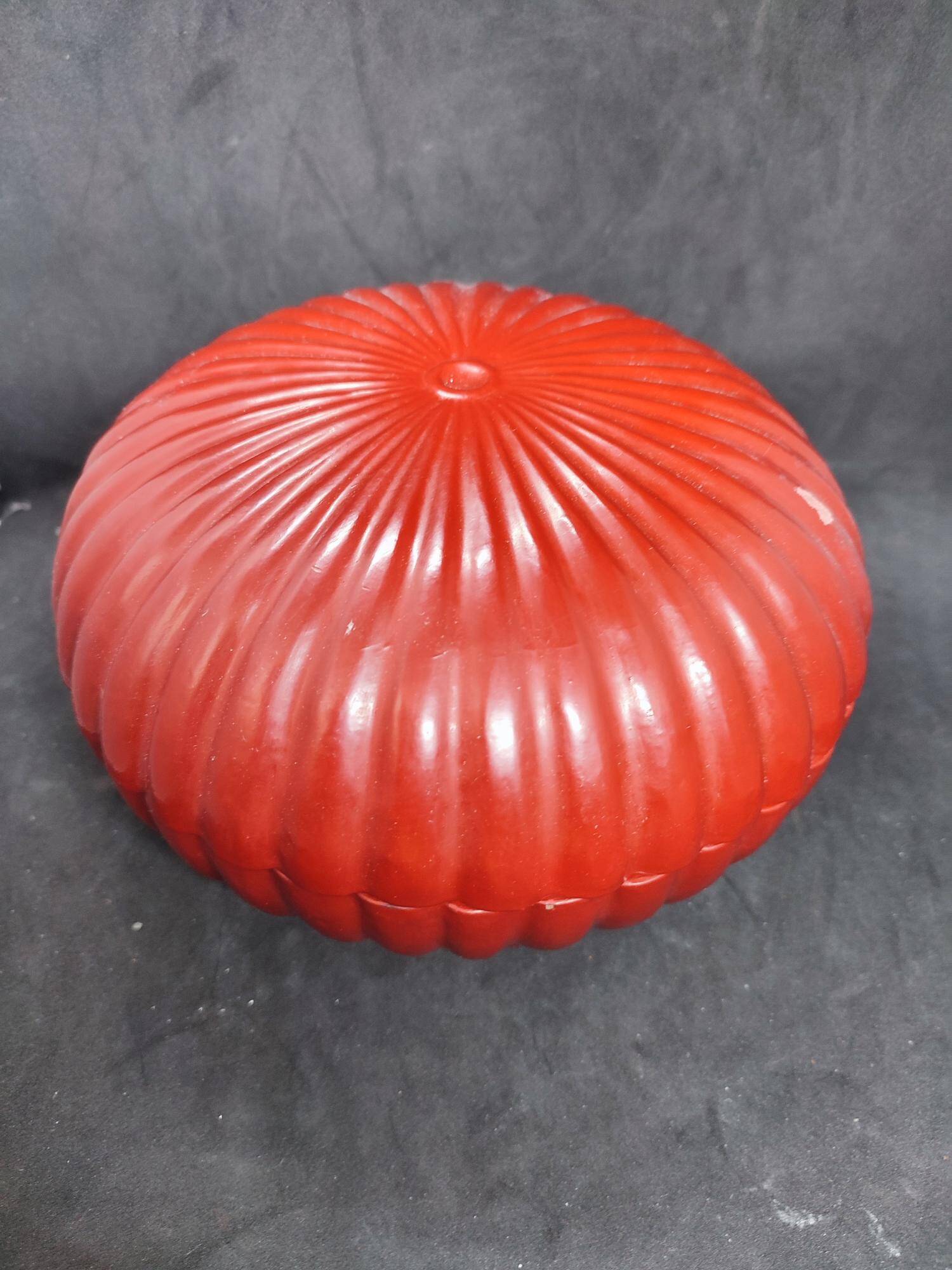 old Chinese wooden candy box red lacquer in good condition