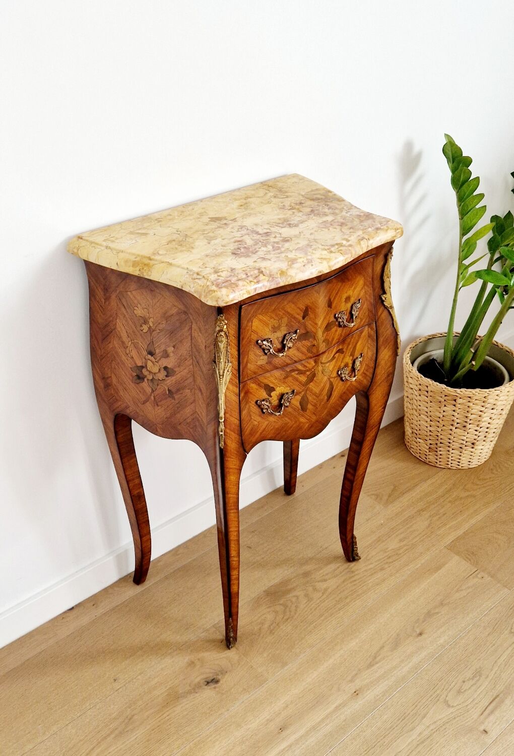 Chest of drawers marquetry Louis XVI style signed Marquant