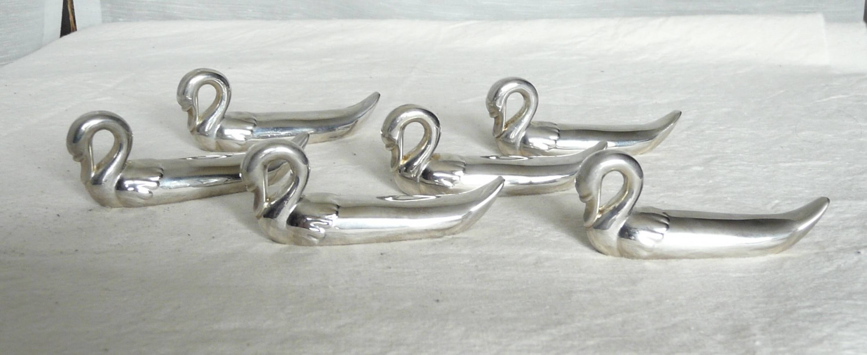 Set of 6 silver-plated swan-shaped knife rests, 1960