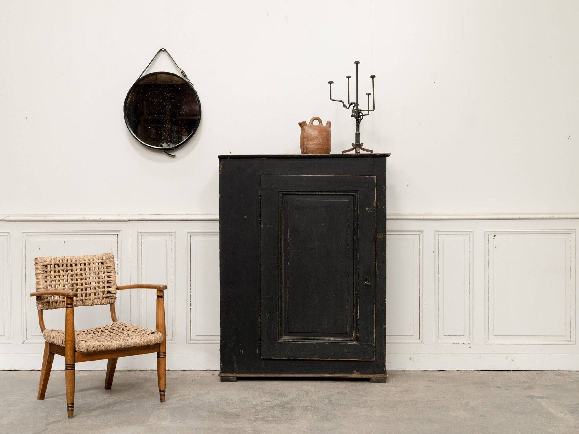 Antique primitive black wood furniture, beautiful original patina from the late 19th century.