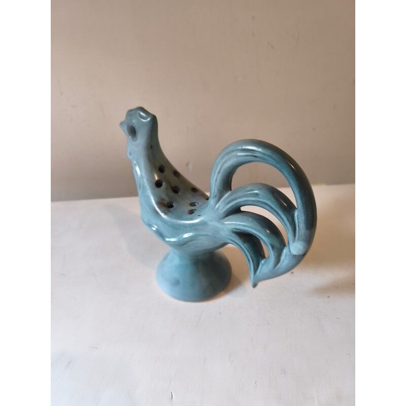 Flower holder in earthenware "rooster" blue shades