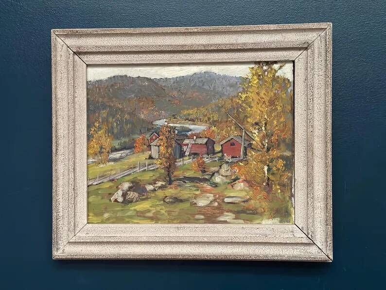 Original Swedish Oil on Panel - "Landscape" by Hundt - Signed - Vintage and Framed - 54 × 45 cm (21.3" × 17.7")
